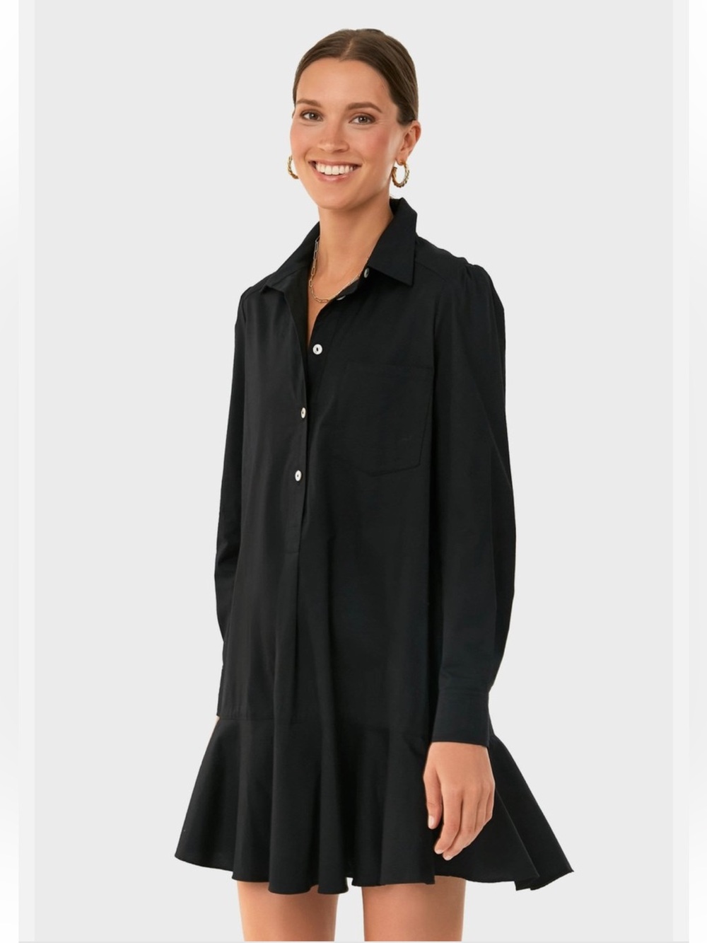 Tuckernuck Women's Black Callahan Shirt Dress Ruffle Hem Swing Style Sz M